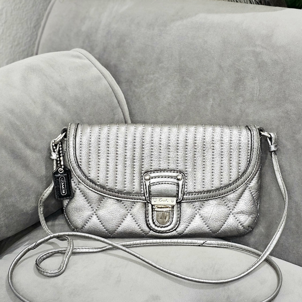 Coach Silver Quilted Clutch